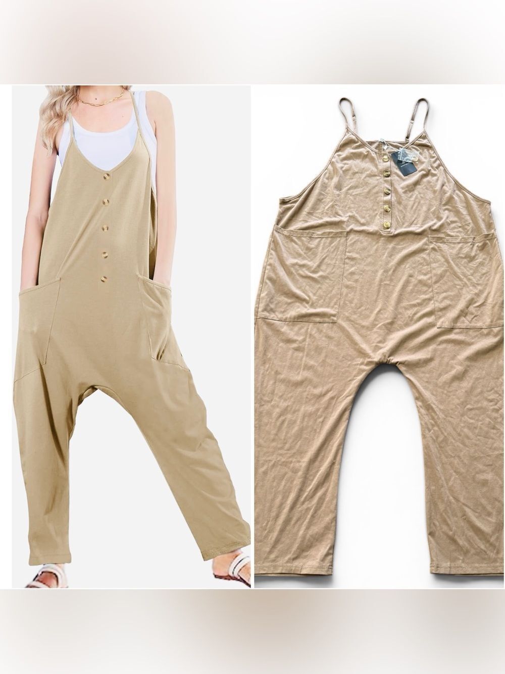 NWT DeepSelf Romper Large Pockets Tan Beige Large
